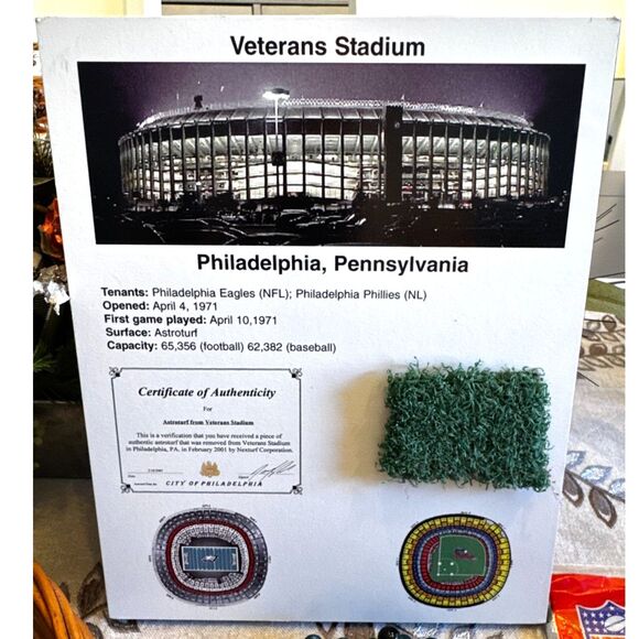 Veterans Stadiums Astroturf Must see; Philadelphia Eagles, Phillies 2001 COA - Picture 1 of 7